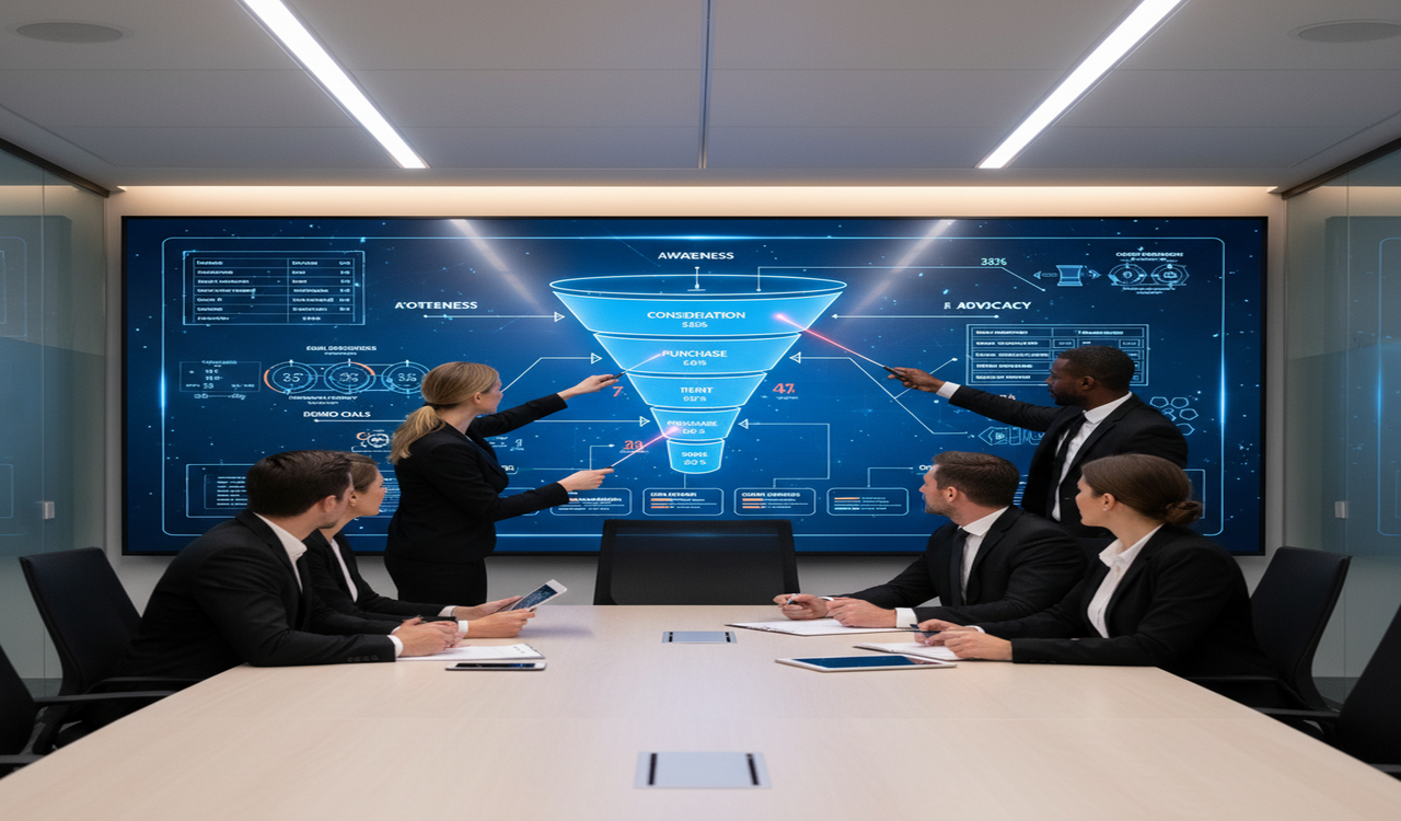 Blueprint of a high-converting B2B sales funnel architecture from awareness to decision