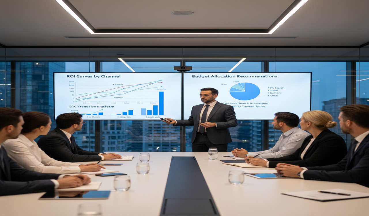 Marketing channel performance analysis chart used for advertising budget allocation