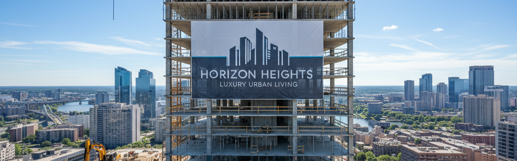 Professioneel gepersonaliseerd werfdoek op moderne bouwplaats