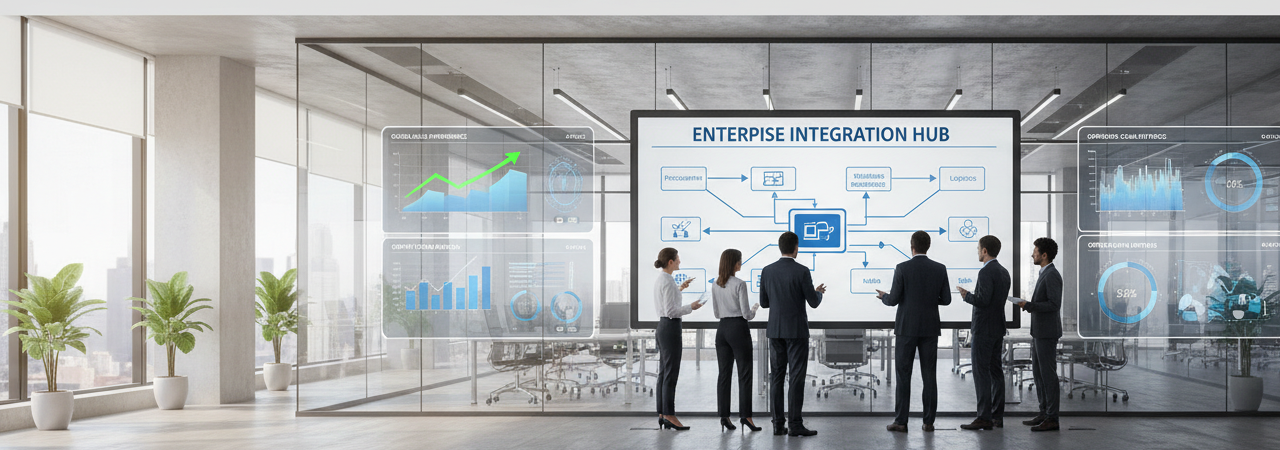 Modern business executives using ERP system dashboards for real-time decision-making and operational efficiency