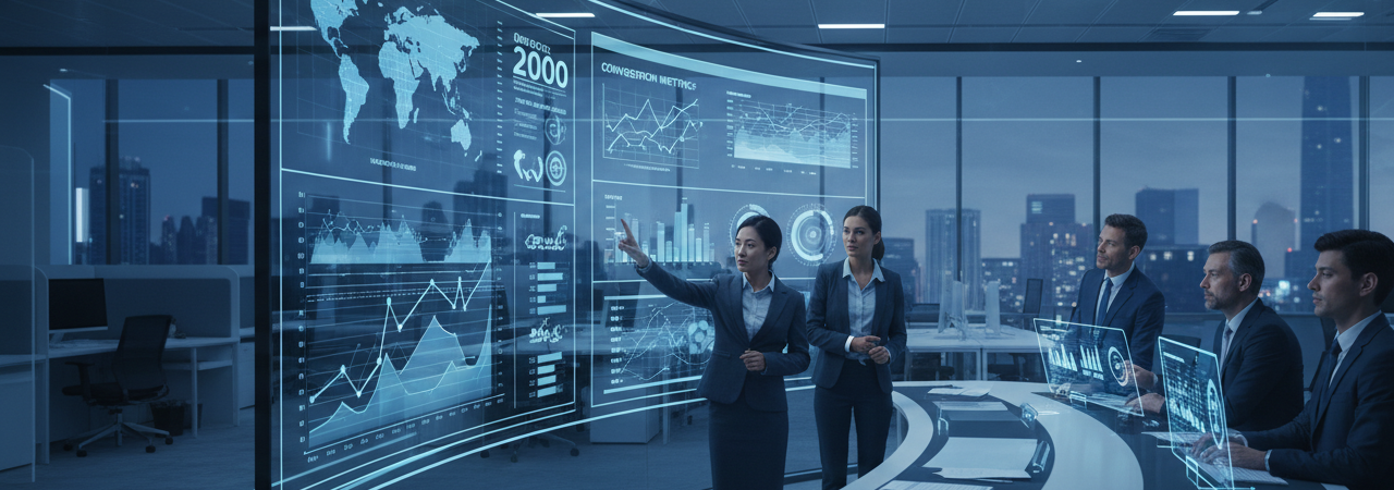 Digital performance dashboard showing conversion optimisation metrics and revenue growth analytics