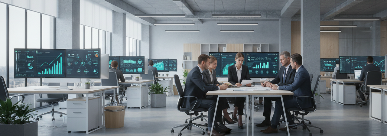 Business professionals collaborating on strategic outsourcing solutions for company growth